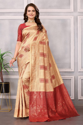 HITESH ENTERPRISE Self Design Banarasi Polyester Saree(Mustard)