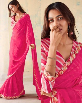 SARIK Printed, Self Design, Graphic Print, Floral Print, Checkered, Solid/Plain Bollywood Georgette, Chiffon Saree(Pink)