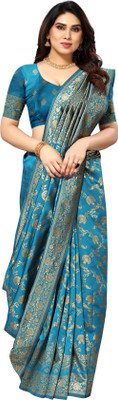 Moda Rapido Floral Print Banarasi Jacquard Saree(Light Blue)