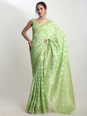 Janasya Woven Banarasi Silk Blend Saree(Green)