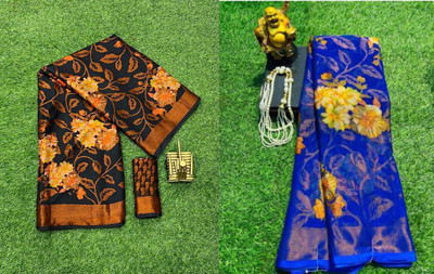 Sitanjali Self Design Maheshwari Brasso Saree(Pack of 2, Black)