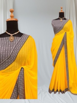 Shreesai Embroidered Bollywood Net Saree(Yellow)