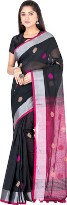 SAYAN CREATION Self Design Handloom Pure Cotton Saree(Black)