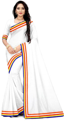 Veer Vision Solid/Plain, Temple Border Dharmavaram Georgette Saree(White)