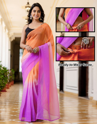 Samah Ombre, Solid/Plain Bollywood Chiffon, Georgette Saree(Pink, Orange)