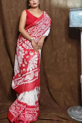 Happy Creation Printed Jamdani Handloom Cotton Blend Saree(Multicolor)