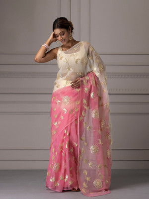 Divastri Embellished Bollywood Organza, Net Saree(Pink, Beige)