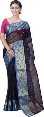 SUBHO SAREE CENTRE Woven, Embellished Tant Pure Cotton Saree(Dark Blue)