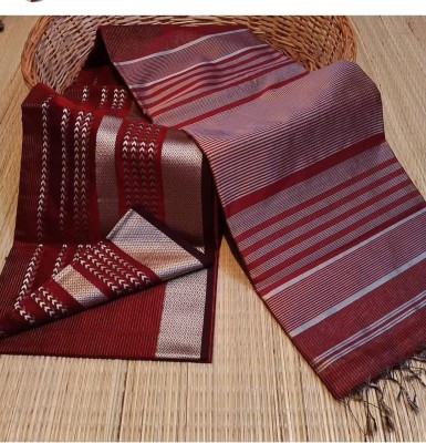 sdn Striped Bollywood Handloom Cotton Silk Saree(Maroon)