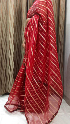 GoVika Self Design Bollywood Organza Saree(Red)