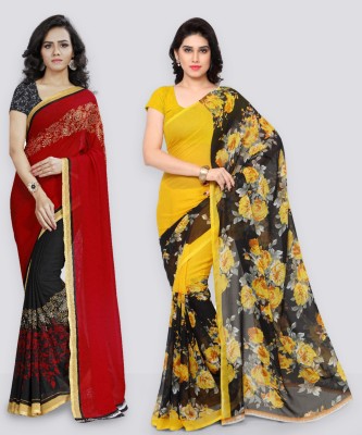 Anand Sarees Printed Bollywood Georgette Saree(Pack of 2, Red, Yellow)