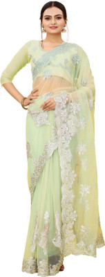 YARA CREATION Embroidered Bollywood Net Saree(Light Green)