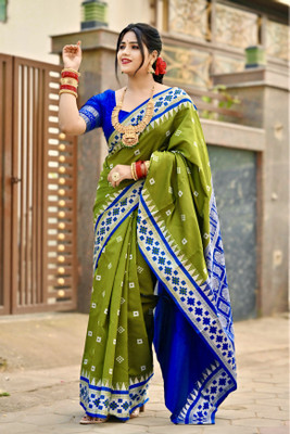 karishma silk Temple Border Sambalpuri Cotton Blend Saree(Multicolor)