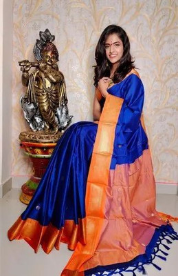 S S CREATION Woven Paithani Pure Silk Saree(Blue)