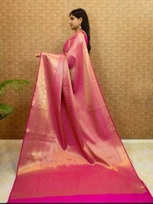 WILLMAKE Woven Bollywood Jacquard, Art Silk Saree(Pink)