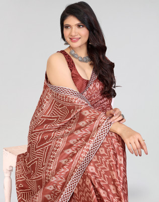 ANIRAV Printed Daily Wear Tussar Silk, Lace Saree(Red)
