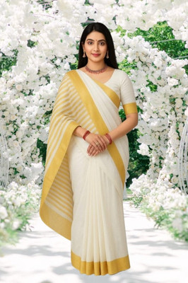 SHRISAREEESa Solid/Plain Bollywood Pure Cotton Saree(White)