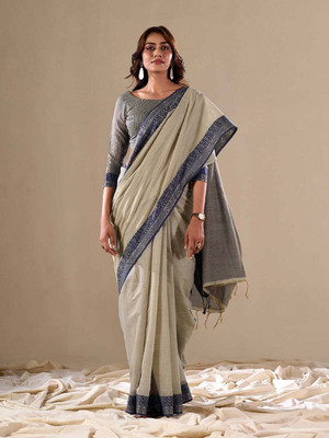all about you Embroidered Bollywood Cotton Blend Saree(Grey)