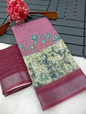PRTRENDZ Printed Kanjivaram Pure Cotton, Cotton Linen Saree(Pink)