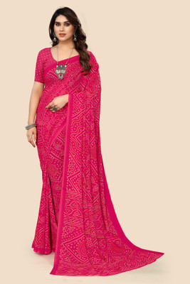 Kanooda Prints Printed Bandhani Georgette Saree(Pack of 4, Pink)