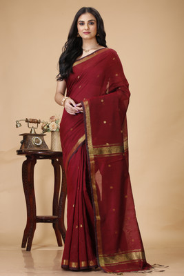 Bong ButiQ Woven Handloom Cotton Silk Saree(Red)