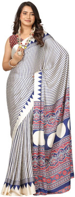 Virendra Textiles Printed Bollywood Satin Saree(Blue)