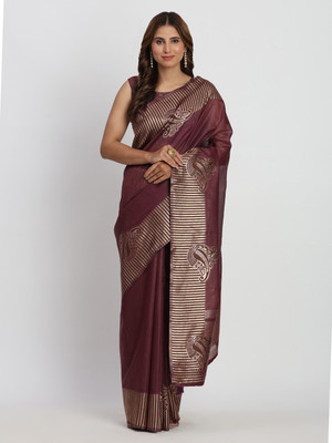 Divastri Printed Banarasi Cotton Linen Saree(Purple)