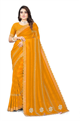 ketan Embellished Bollywood Georgette Saree(Yellow)