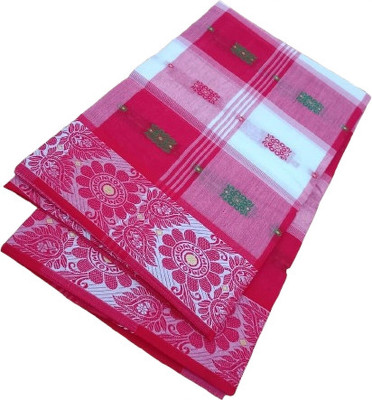 KhayaFashion Woven Tant Pure Cotton Saree(White)