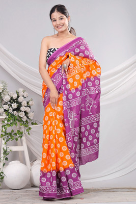 Om Traders Printed Saree with Attached Blouse Cotton Blend Saree(Multicolor)