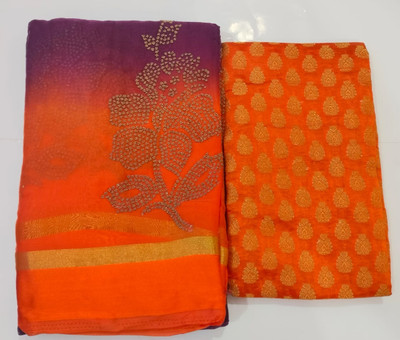 REBOOT FASHIONS Embellished Bollywood Chiffon Saree(Purple, Orange)