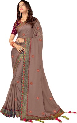 brulry Embroidered Bollywood Art Silk Saree(Brown)