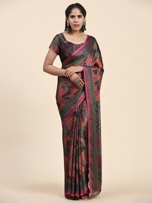GOPINATH WEAVES Printed Assam Silk Chiffon Saree(Multicolor)