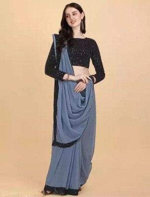 Manan Creation Embellished Bollywood Georgette Saree(Grey)