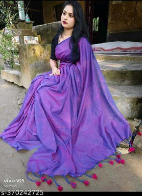 SMRITI HANDLOOM Solid/Plain Handloom Handloom Pure Cotton Saree(Purple)