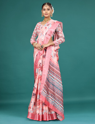 Gajal Printed, Woven Kanjivaram Pure Cotton, Cotton Linen Saree(Pink)