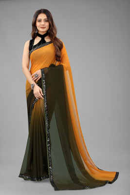 Ethvika fab Solid/Plain, Self Design Bollywood Georgette Saree(Orange)