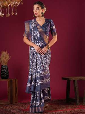 ANOUK Printed Chinnalapattu Silk Blend Saree(Purple)