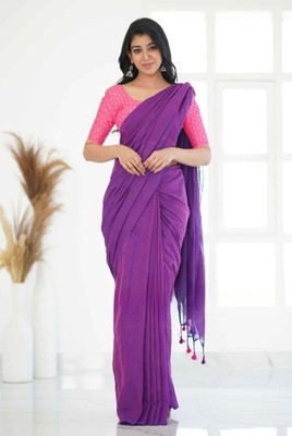 Maku Self Design, Solid/Plain Handloom Pure Cotton Saree(Purple)