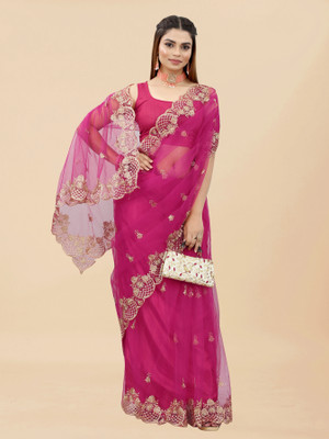 YASHVI Embroidered Bollywood Net Saree(Pink)