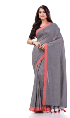 Desh Bidesh Woven, Self Design, Solid/Plain Handloom Handloom Cotton Blend, Pure Cotton Saree(Grey)