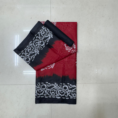 RAVI JANKI Printed Hand Batik Pure Cotton Saree(Red, Black)