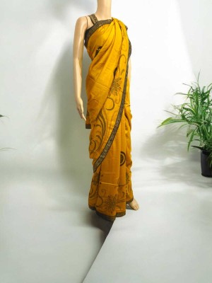 apparelvibes Embroidered Bollywood Silk Blend Saree(Yellow)