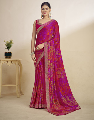 Tasrika Floral Print, Geometric Print, Digital Print, Printed Bollywood Chiffon Saree(Pink)