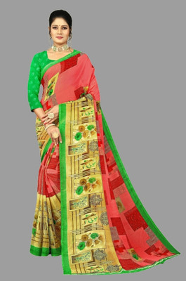 THE PRIVATE LABLE Printed Mysore Georgette Saree(Red)