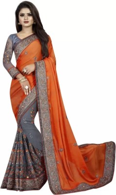 sadgun creation Embroidered Bollywood Art Silk Saree(Orange)