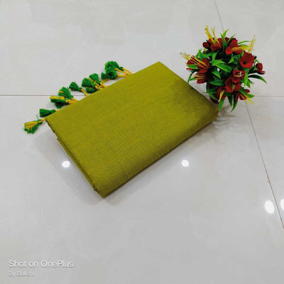 NAMITASAREES Solid/Plain Handloom Pure Cotton Saree(Light Green)