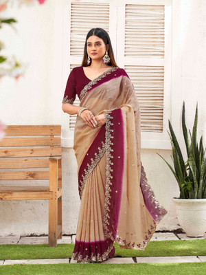 K 5 FASHION Embroidered Bollywood Chiffon Saree(Purple)