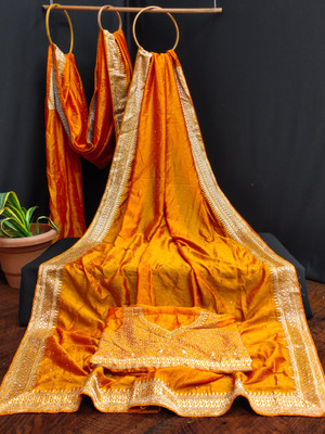 AIREVO Embroidered Bollywood Polyester Saree(Yellow)