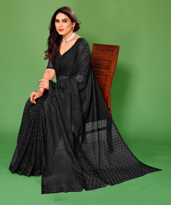 LOROFY Woven, Self Design Bollywood Net Saree(Black)
